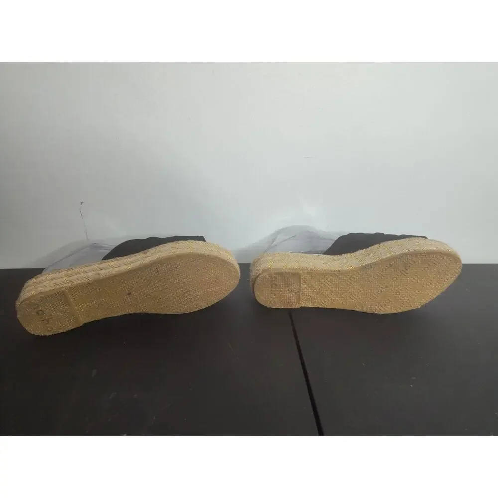 Nalho Women's Sai Vegan Suede Espadrille Yoga Mat Platform Sandals Black size 8